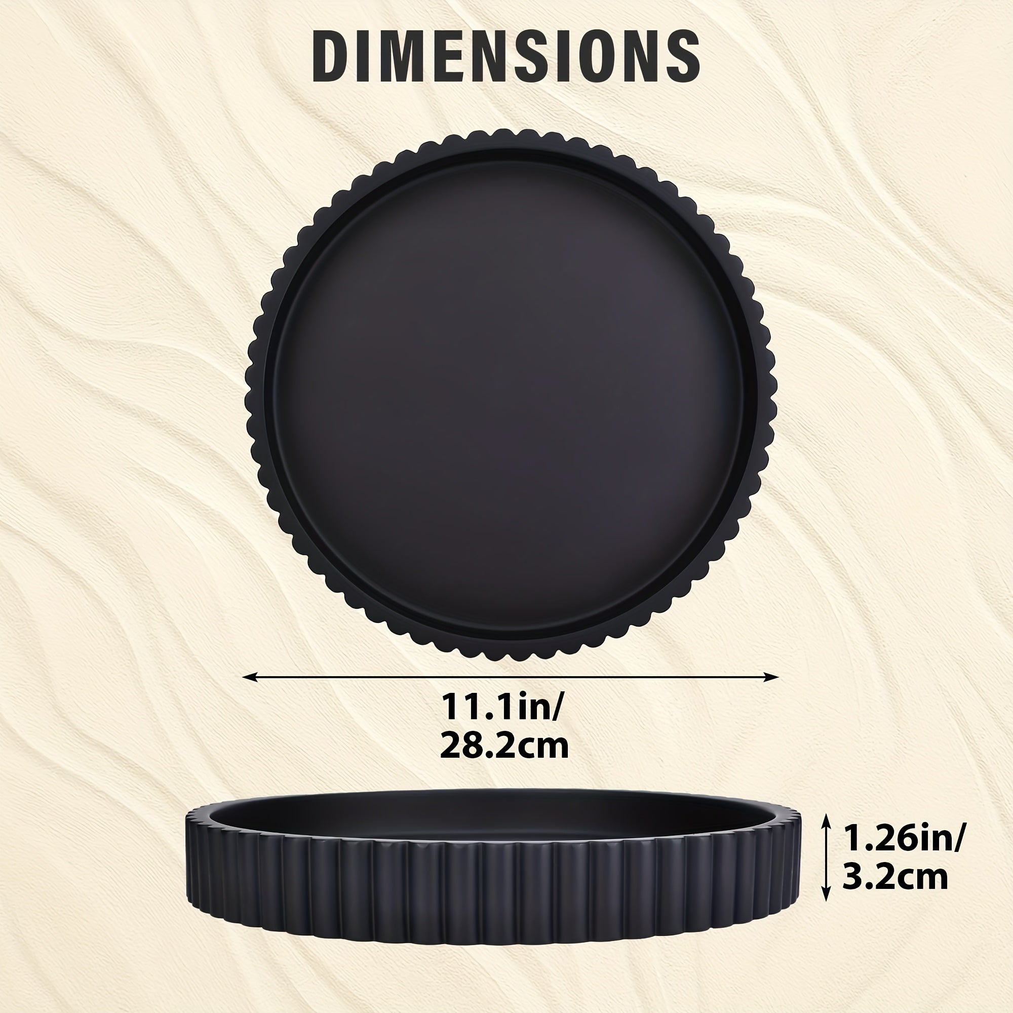 TEMU 1pc Boho Wood Round Decorative Tray - Dark Brown Wood Grain With Black Edges & Golden Accent Geometric Pattern, Multipurpose Centerpiece For