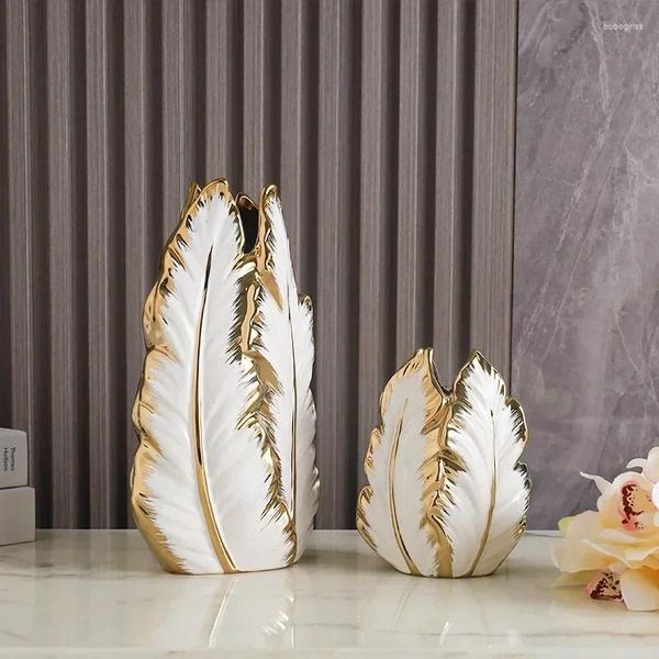 Vases Nordic Light Gold Painted Ceramic High-end Personalized Living Room Porch Decoration TV Cabinet Creative Home D