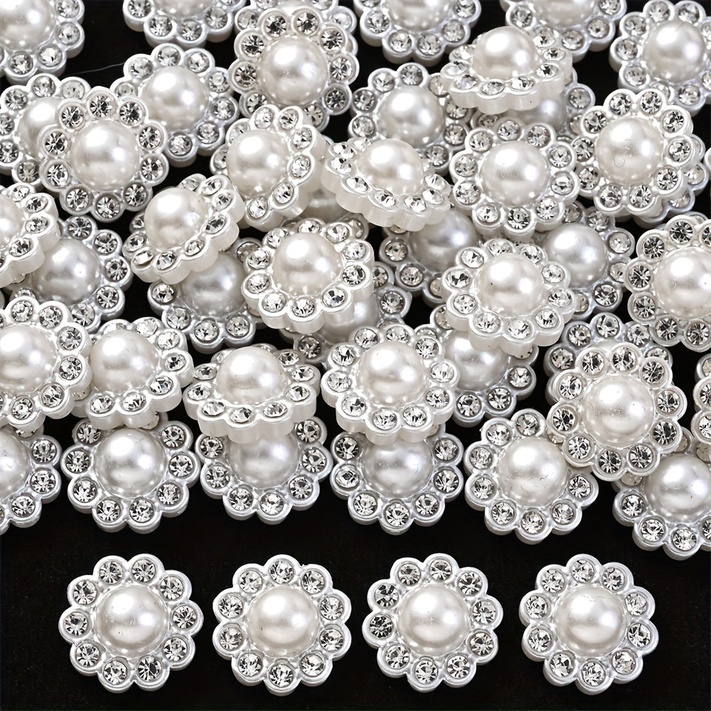 TEMU 50pcs Iyoe Resin Flower & Round Pearl Rhinestones - Flatback Crystal Appliques For Diy Nail Art, Wedding Decor, Scrapbooking, Hair Accessories &