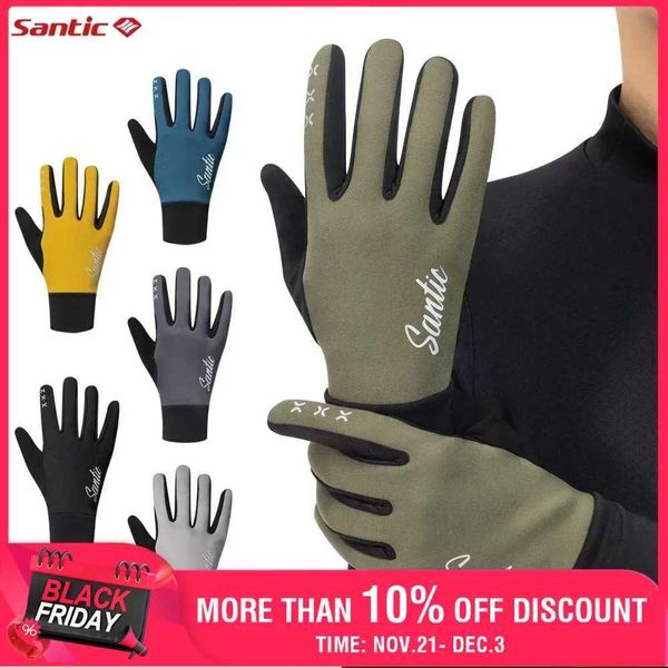 Protective Gear Santic Mens Cycling Glove Winter Thermal Fleece Warmer Full Finger Gloves Windproof Touch Screen Shockproof Motorbike MTB Gl