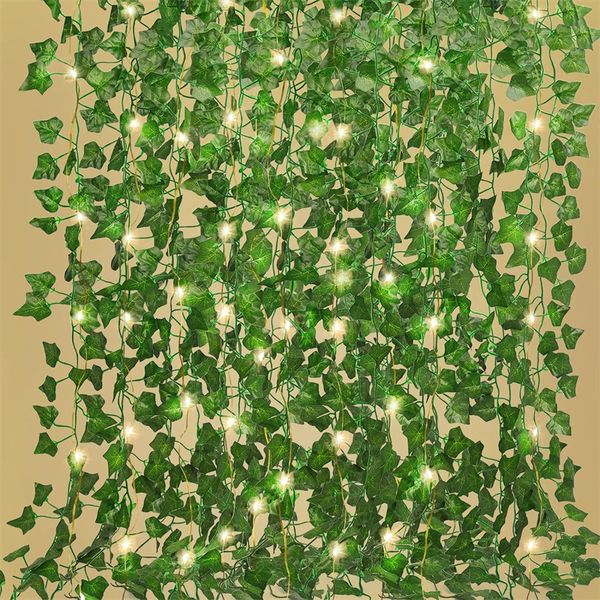 2m Artificial Ivy Fake Vines with 200 LED String Light Greenery Garland Hanging Leaf Plants for Room Garden Office Wedding Wall Decorative