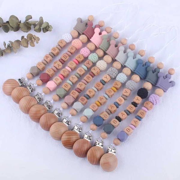 Pacifier Holders Clips# Baby Clips Personalized with the name Crown Teethers Dummy Nipple Holder Clip Chain Teething Toys Newborn Accessorie