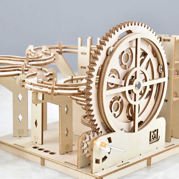 Puzzles 3D Wooden Puzzle DIY nical Manual Model Building Kits Assemble Toys Marble Run Set with 4 Ball for Adult Kids Gifts