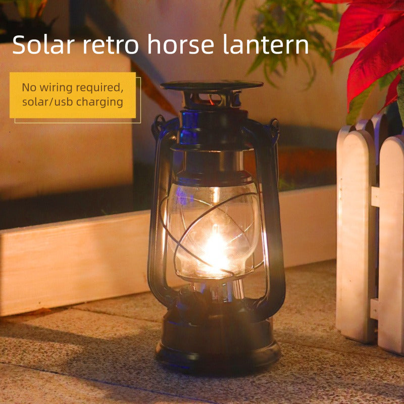The new solar-powered horse lantern, an antique outdoor camping lamp with a data cable and a classical iron shell lighting lamp ddmytues