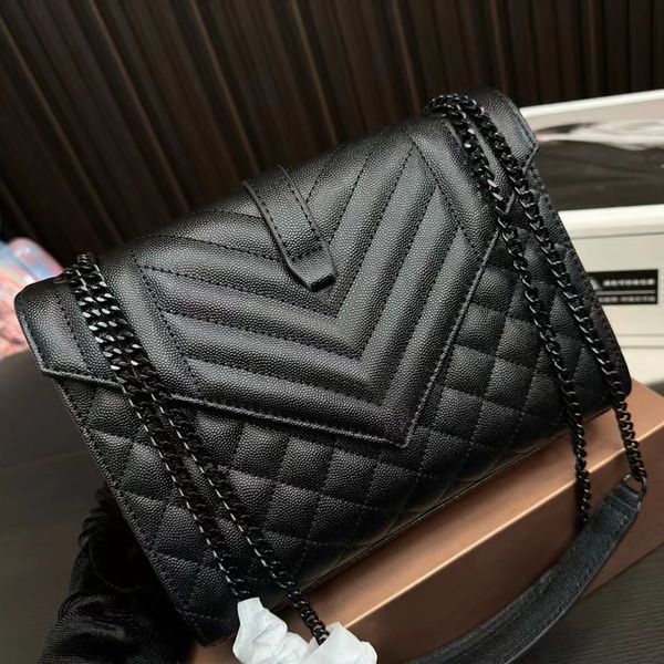 Envelope Quilted Grain Poudre Emed Leather Flap Bag Brand SL Dia Quilt Over ing Shoulder Bags Lady Adjustable Sliding Chain Strap Handbag