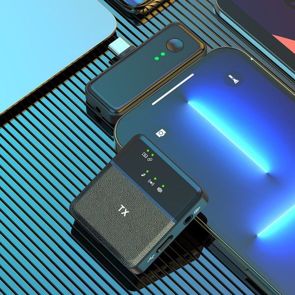 2.4G Wireless Lavalier Microphone Noise Reduction Audio Video Recording Lapel Mic with 3.5mm TRS&TRRS Audio Cable for Smartphone Camera