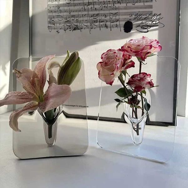 Creative Art Acrylic Frame Vase Hydroponic Flower Arrangement OffICE Decoration Shelves HOMe Decoration X240913
