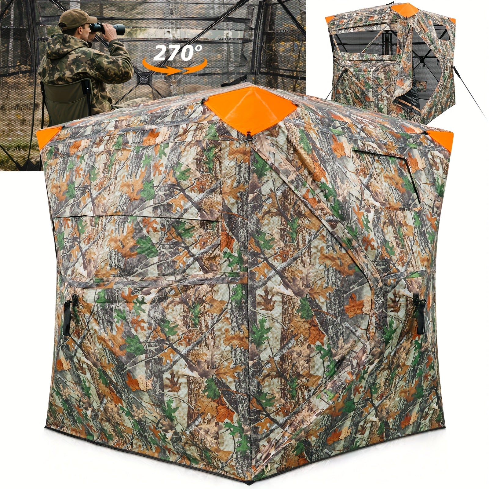 TEMU [hunting-specific]270° & 360° See-through Hunting Blind, 3 Person Pop Up Deer Blind, Portable Camouflage Ground Blind With Silent Sliding