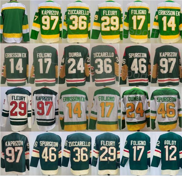 Reverse Retro Hockey 46 Jared Spurgeon Jerseys 17 Marcus Foligno 29 Marc-Andre Fleury 14 Joel Eriksson Ek 12 Matt Boldy 97 Kirill Kaprizov M