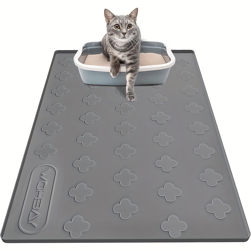 TEMU 3-in-1 Washable Silicone Cat Litter & Food Mat - Xxl Large Waterproof Non-slip Floor Protector, Raised Edges Pet Feeding Tray, Foldable Litter
