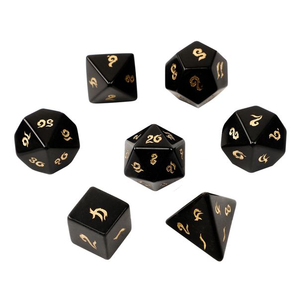 Natural Obsidian Polyhedral Loose Gemstones Dice 7pcs Set Dungeons & Dragons Stone Dice Set DND RPG Games Ornaments Spot Goods Wholesale Acc