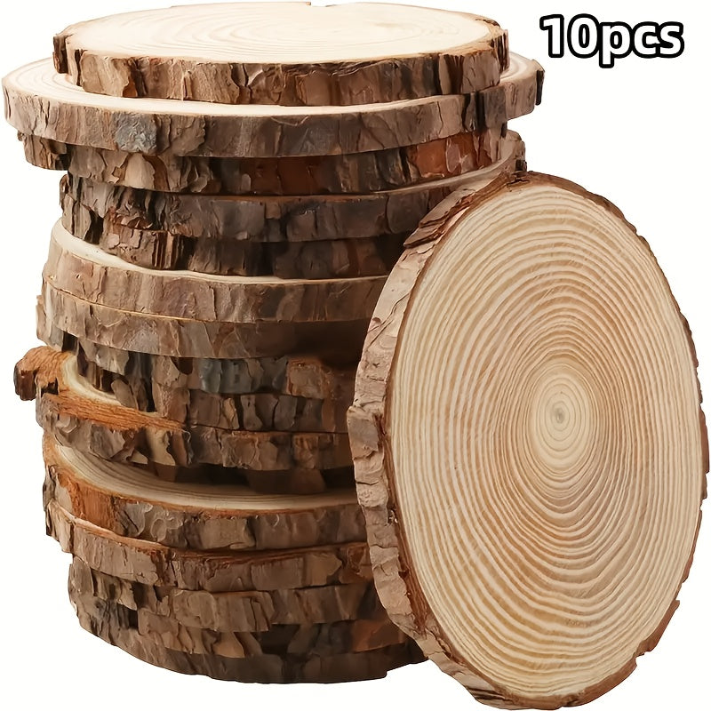 TEMU 10 Unfinished Wooden Pieces Are Used For Central Decoration - Circular Natural Disc With Bark, Wooden Cookie Rings Are Used For Craft Christmas