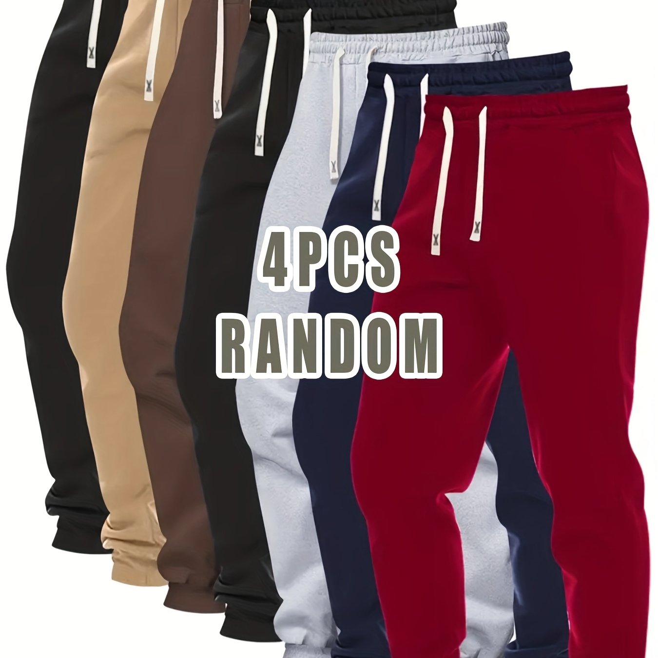 TEMU 4-pack Men's Casual Jogger Pants - Elastic Drawstring Waist, Multiple Pockets, Breathable Fabric For Gym, Running, Lounge & Casual Attire -