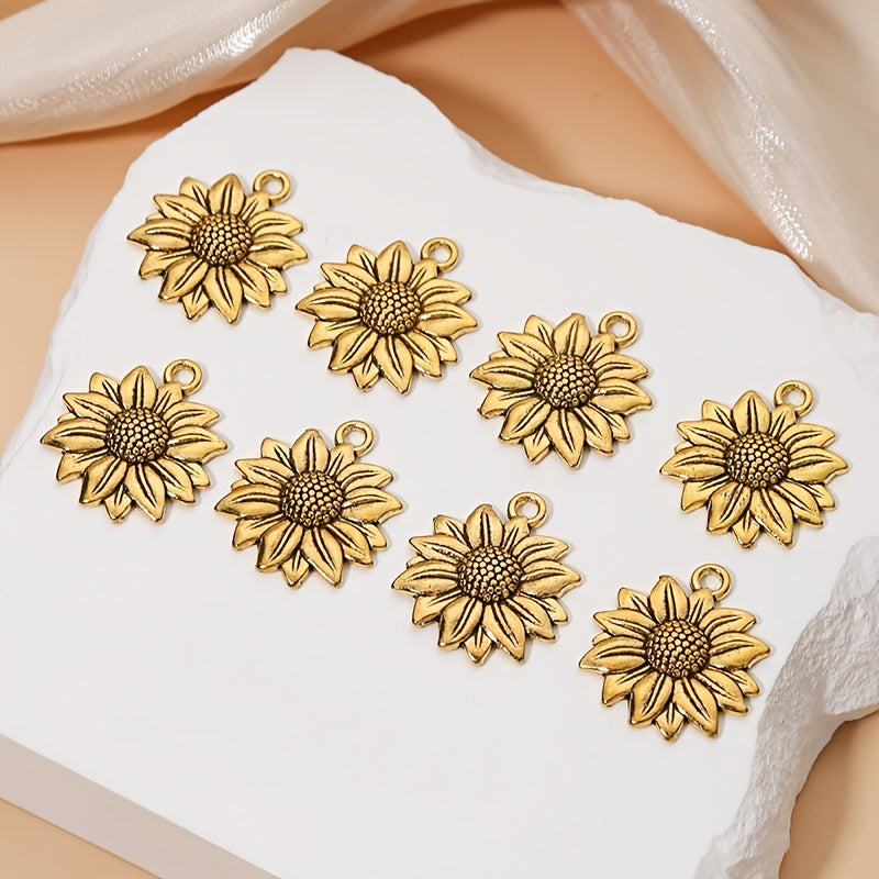 TEMU Silvery Color Sunflower Charms For Making - Handmade Flower Pendants For Necklaces, Earrings, And Accessories, Sunflower Charms For Crafts