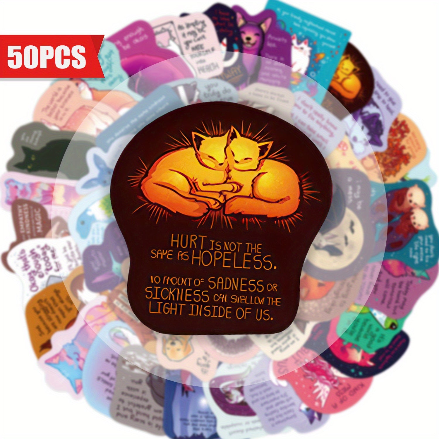 TEMU 50pcs Whimsical Animal & Colorful Art Vinyl Stickers - Waterproof For Laptops, Phones, Guitars, Water Bottles, Cars, Tablets, Luggage, Musical