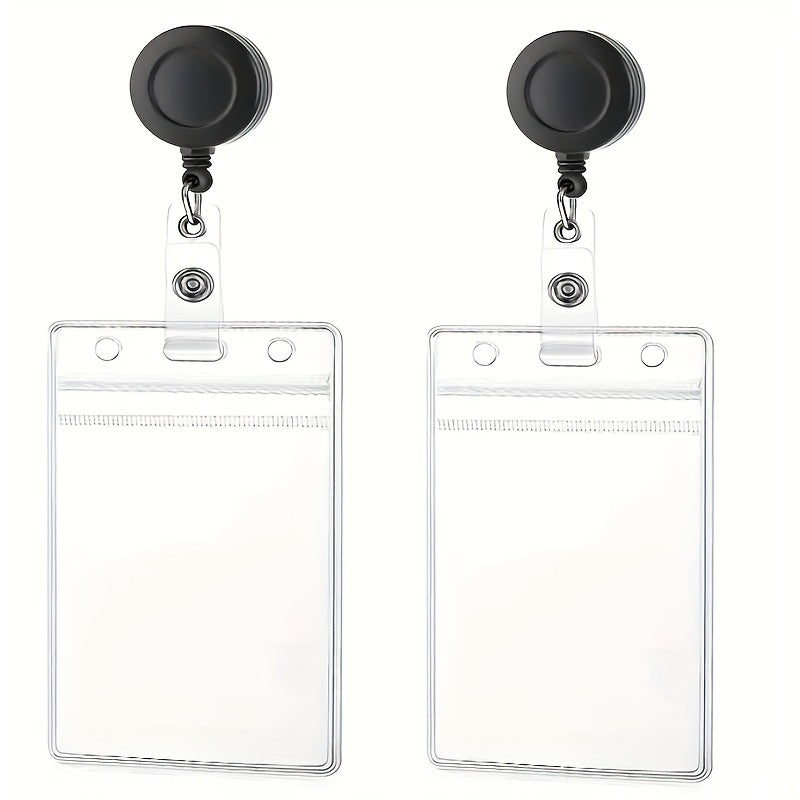 TEMU 4pcs 2pcs Waterproof Card Holder + 2pcs Black Badge Clip, With Badge Reel, Transparent Id Card Business Card Holder With Retractable Badge Reel