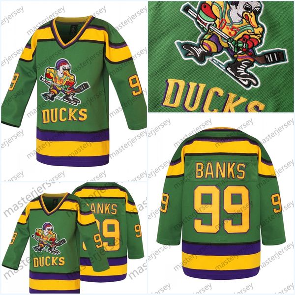 Youth kids 99 Green Duck Hockey Jerseys Loose Fit V-Neck Stitched Ice Hockey Jersey Casual Festive Weekend Outings