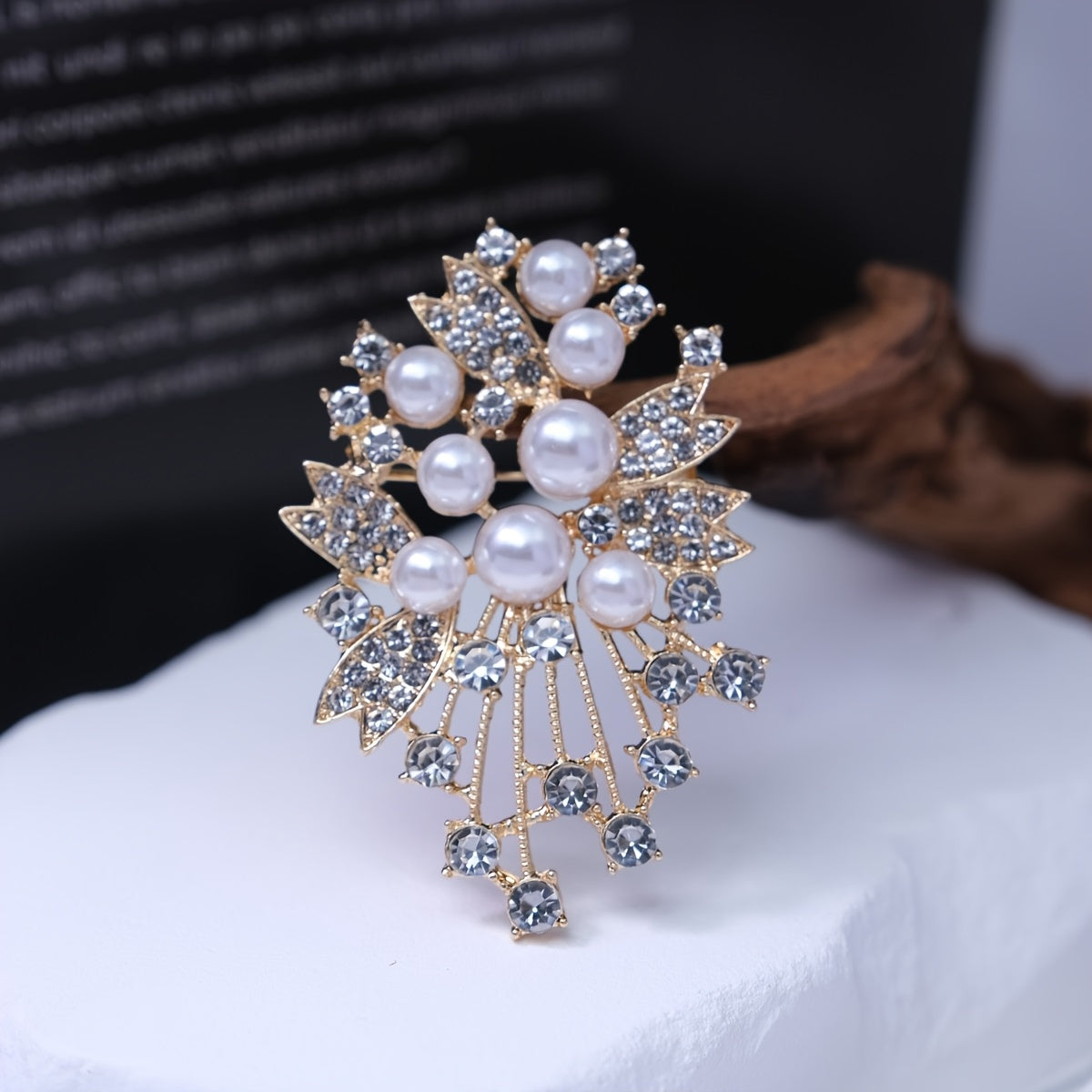 TEMU Elegant Luxury Floral Brooch With Pearls And Rhinestones, Alloy Fashion Pin For Coats, Sweaters, Cardigans - Versatile Accessory For Daily And