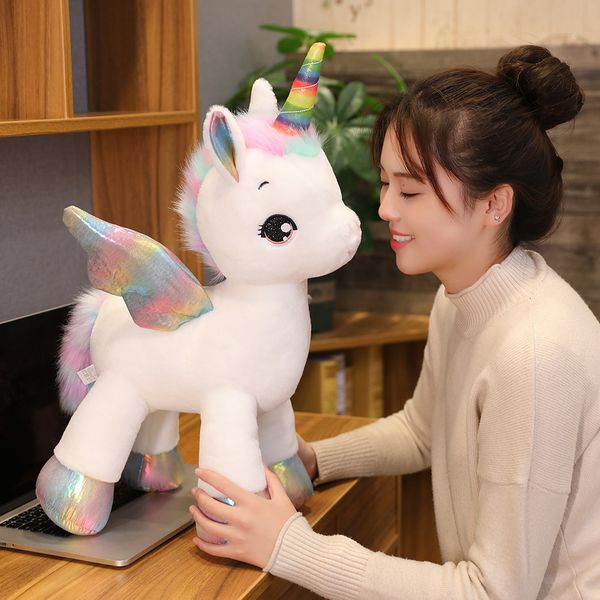 Plush Dolls 1pc 40CM Fantastic Unicorn Plush Toy Rainbow With Wings Stuffed Unicornio Doll Toys for girl Children Birthday Gift Pillow 23091