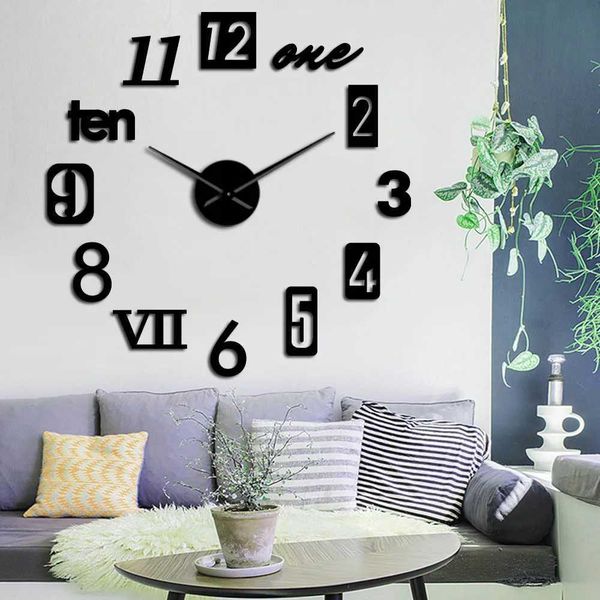 Fashion Large Wall Clock 3D DIY Quartz Needle Clocks Acrylic Mirror Stickers Watches Living Room Home Decor Europe horlogeXJ240814