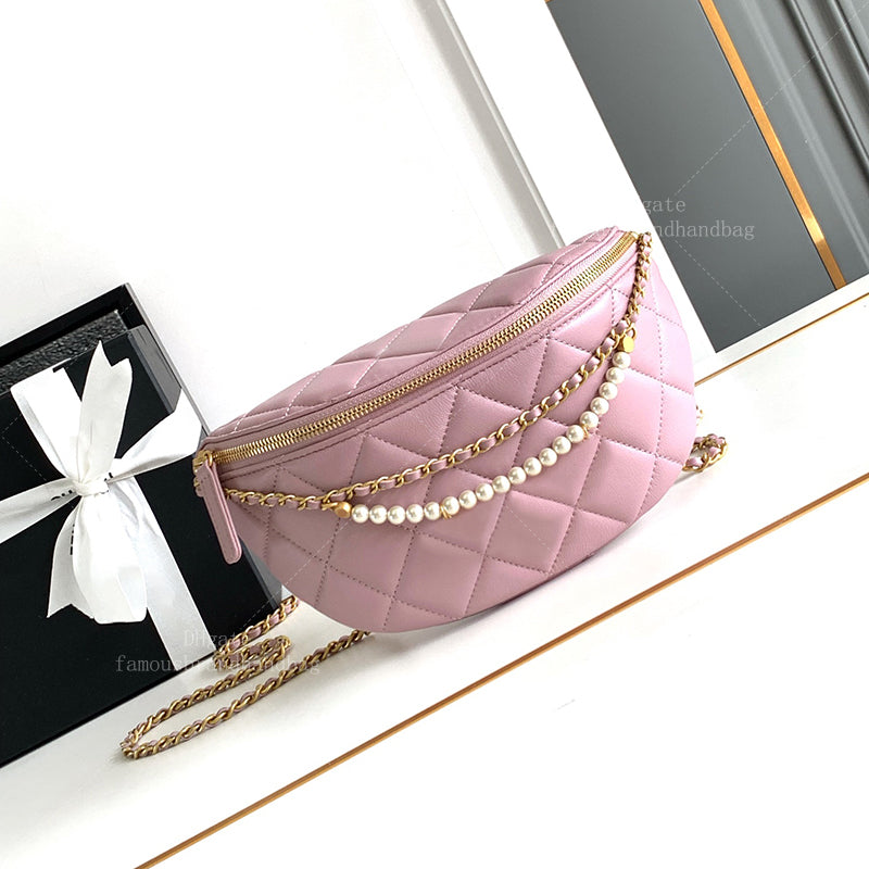 Lambskin Waist Bag Designer Belt Bag Crossbody Bag 10A Mirror Quality Imitation Pearls Chain Bum Bag Women Chest Bag With Box 24C48