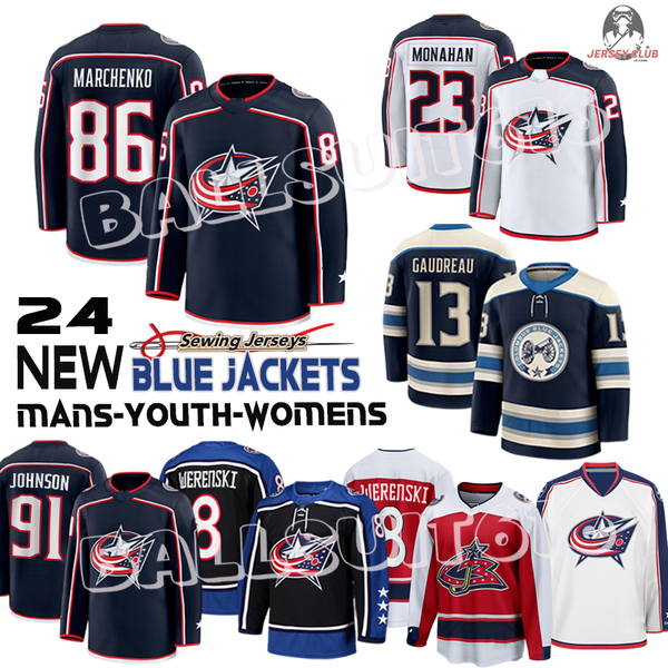 #86 Kirill Marchenko Jersey #23 Sean Monahan Jersey Boone Jenner columbus Hockey Jersey blue jacket jersey Zach Werenski Johnny Gaudreau Mat