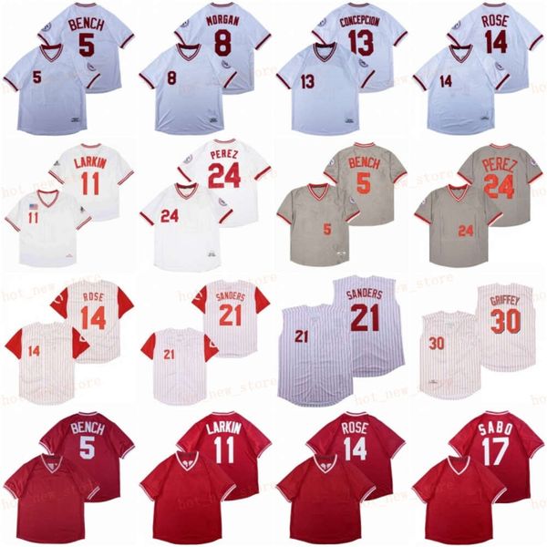 Retired 5 Johnny Bench Baseball Jersey 8 Joe Morgan 11 Barry Larkin 13 Dave Concepcion 14 Pete Rose 17 Chris Sabo 21 Deion Sanders Tony Pere