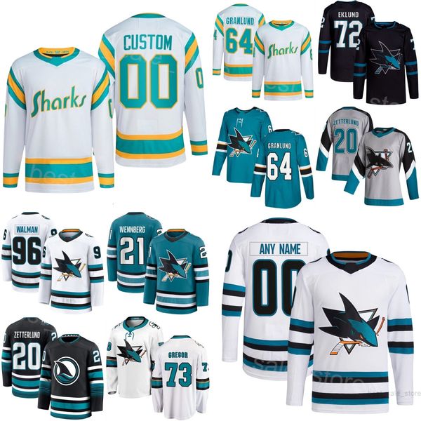 Women Man Kids Sharks Hockey Jersey 64 Mikael Granlund 73 Tyler Toffoli 72 William Eklund 96 Jake Walman 20 Fabian Zetterlund 21 Alex Wennbe