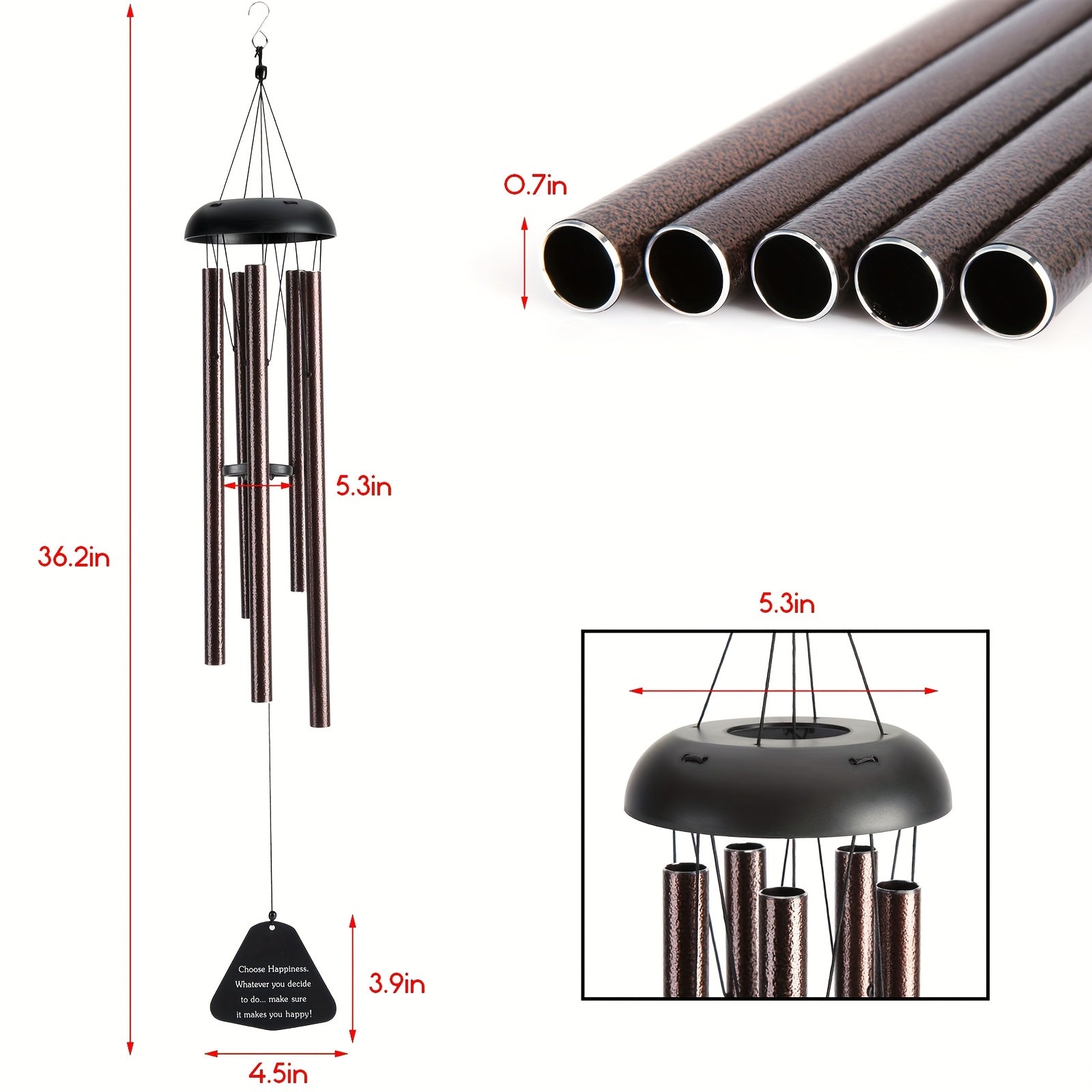 TEMU 36 Inch Large Metal Wind Chimes Outdoor Large Deep Tone With 6 Metal Tubes Deliver , Wind Chimes For Garden Balcony Patio And Home Decor