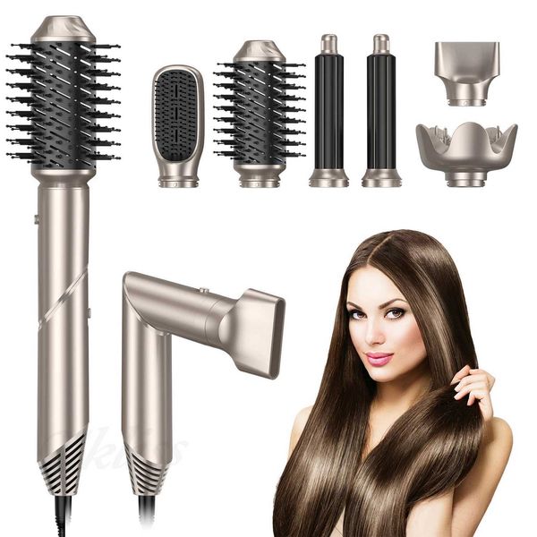6 in 1 Negative Ions Hair Blower Brush Salon Blow Dryer Air Curler Wand Ceramic Curg Iron Styler FoldingXJ241007