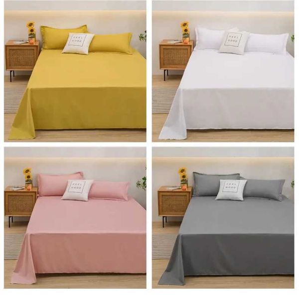 Cotton Solid Color Bed Sheet Set of 3 with 2 Pillowcases Simple Style - Single Size