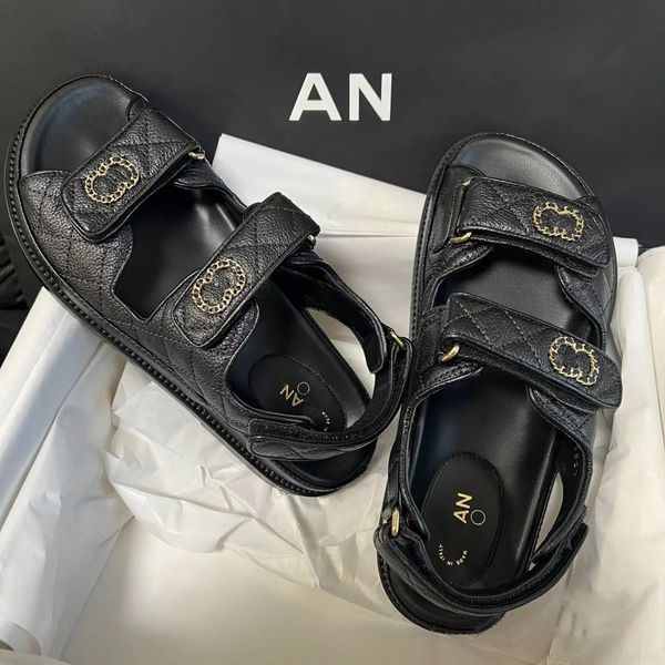 Luxury designer Flat Heel Women sandals Mule Slide high quality black Leather denim summer pool Sliders beach slipper outdoor sandale femme