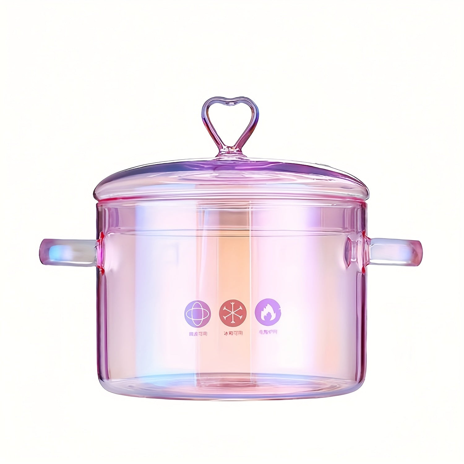 TEMU Cooking Pot, Heart-shaped Cover, Boiling Pot, Pot, Glass Cooking Pot, Suitable For Pasta, Steak Sauce, Congee, Noodles, Soup And Salad -