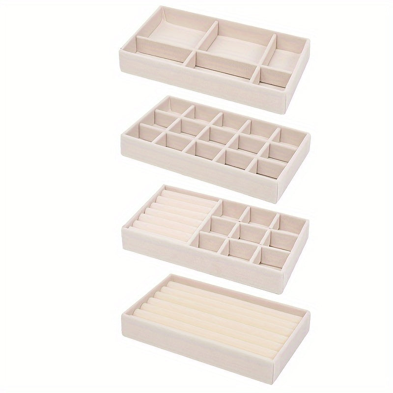 TEMU 4pcs Flannel Jewelry Storage Box Household Drawer Earrings Necklace Ring Tray Head Rope Ear Clip Display Storage , Jewelry Organizers