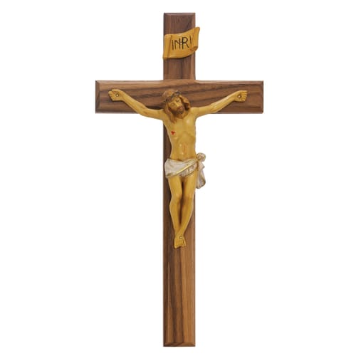 Walnut Crucifix with Painted Corpus - 13&amp;quot;