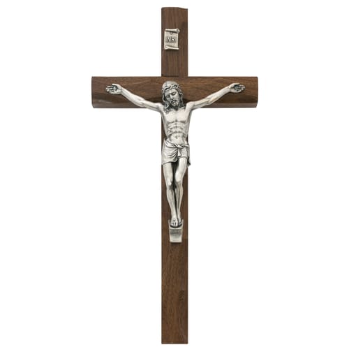 Carved Walnut Crucifix 10&amp;quot;