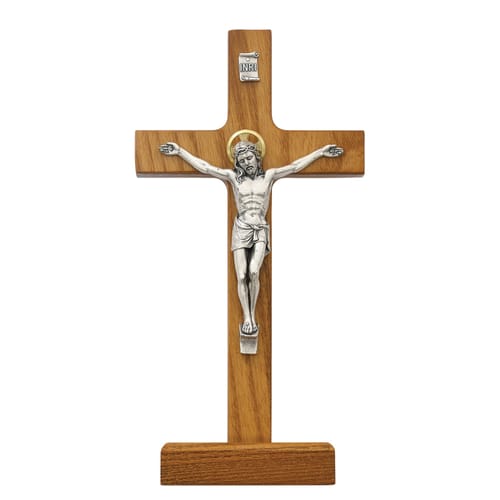 Walnut Stained Standing Crucifix 8&amp;quot;