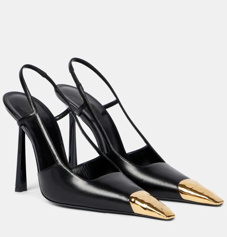 Famous Brand Jeanne Leather Sandals Shoes & Slingback Women Pumps Golden Logo-engraved Metallic-Toe High Heels Party Wedding Elegant Lady Opyum Walk