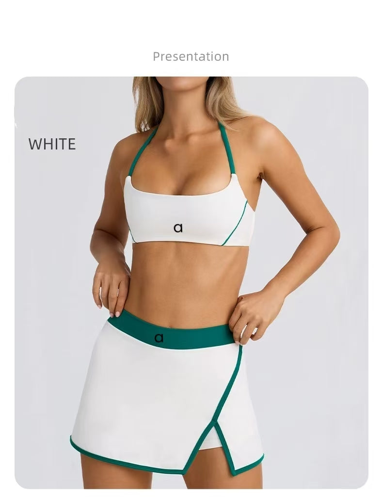 Womens Yoga Two Piece Set 2 Pieces Suit Gym Top Bra Tennis Skirts Suit Fitness High Waist Push Up Workout Set Running Sports Tracksuits Sportswear A