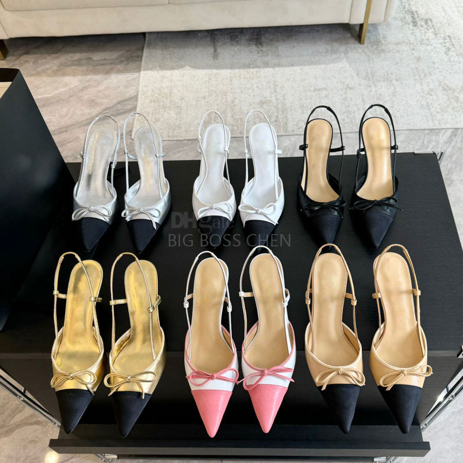 Top quality Classic Women&#039;s bow mesh Pointy toes slingback heels pumps Stiletto Kitten heels sandal Dress shoes Luxury designer sandals Office