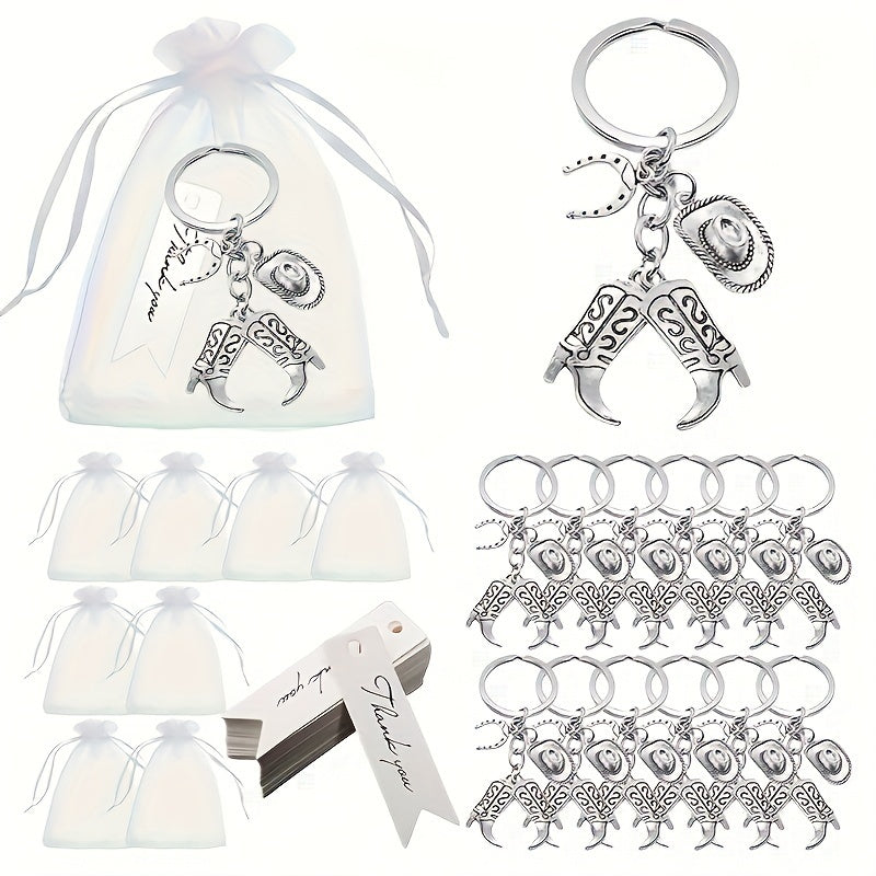 TEMU 60pcs Cowboy Western Keyring Party Gift Set - Shoes, Boots, And Horseshoe Hangers, Including 20 Thank-you Cards And 20 Organza Gift Bags -