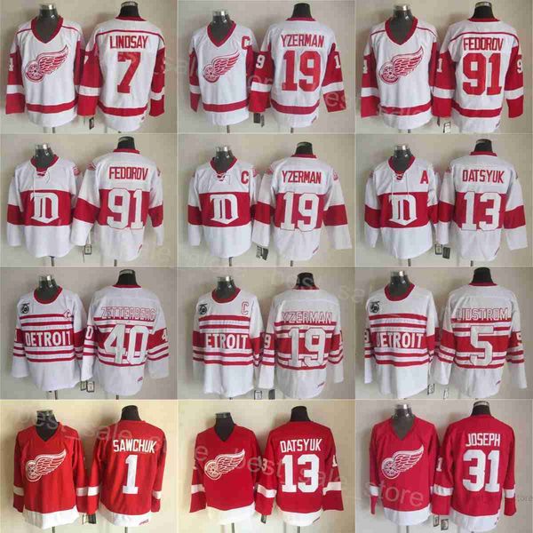 Retro Detroit Hockey 5 Nicklas Lidstrom Jersey 19 Steve Yzerman 91 Sergei Fedorov 7 Ted Lindsay 13 Pavel Datsyuk 31 Curtis Joseph Henrik Zet