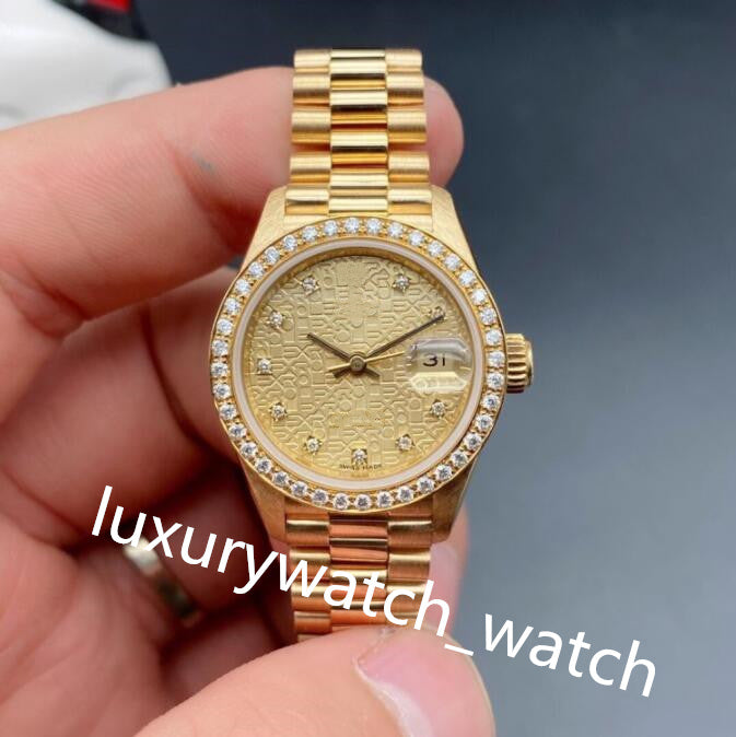 Classic Womens Diamond Watch 69178 26mm Pattern Dial Sapphire Mirror Automatic 18k Yellow Gold Steel Bracelet Ladies Watches With Box