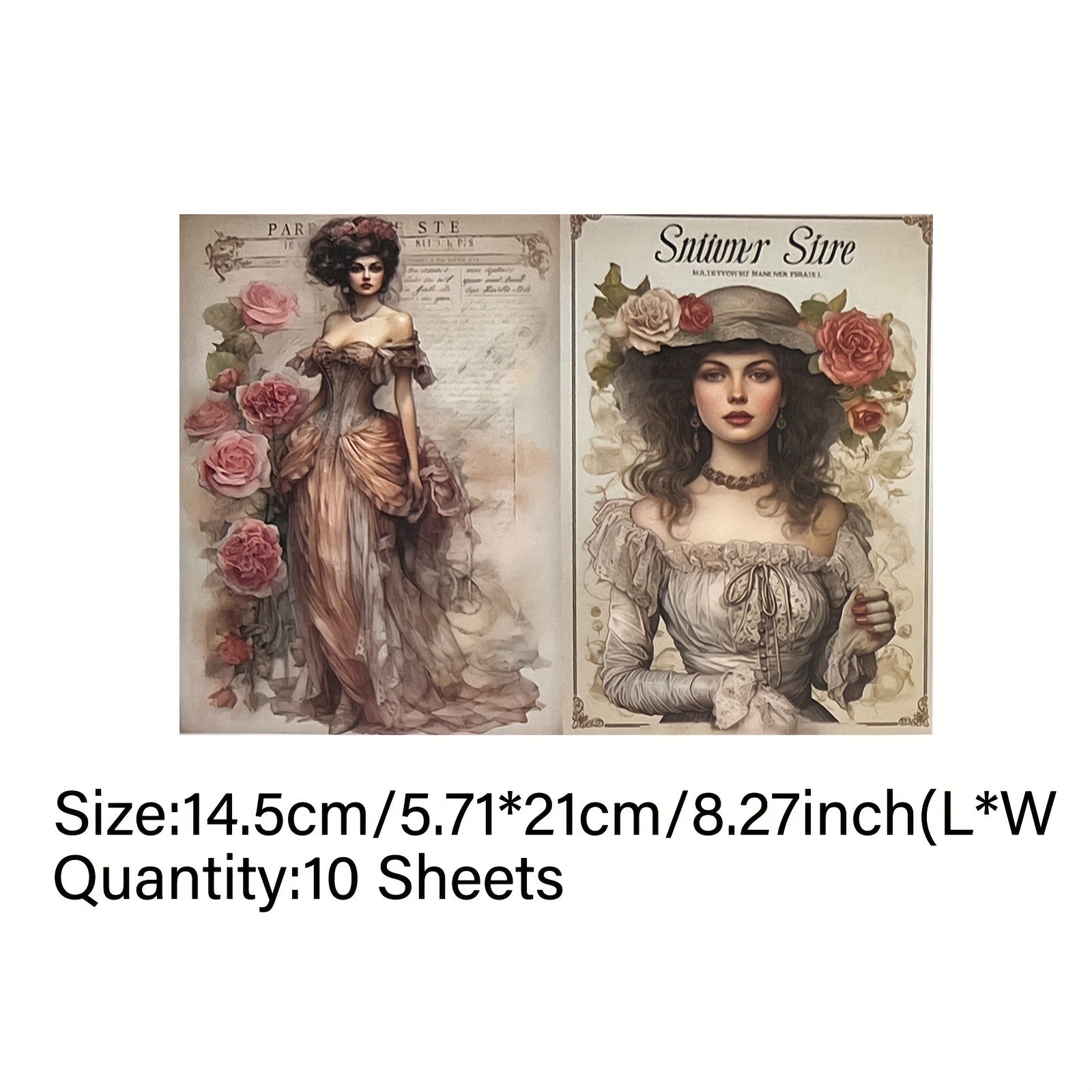 TEMU Vigus 10pcs Of Vintage Watercolor Floral Girl Illustrations, A5 Size, Handcrafted Paper, Journaling, Scrapbooking