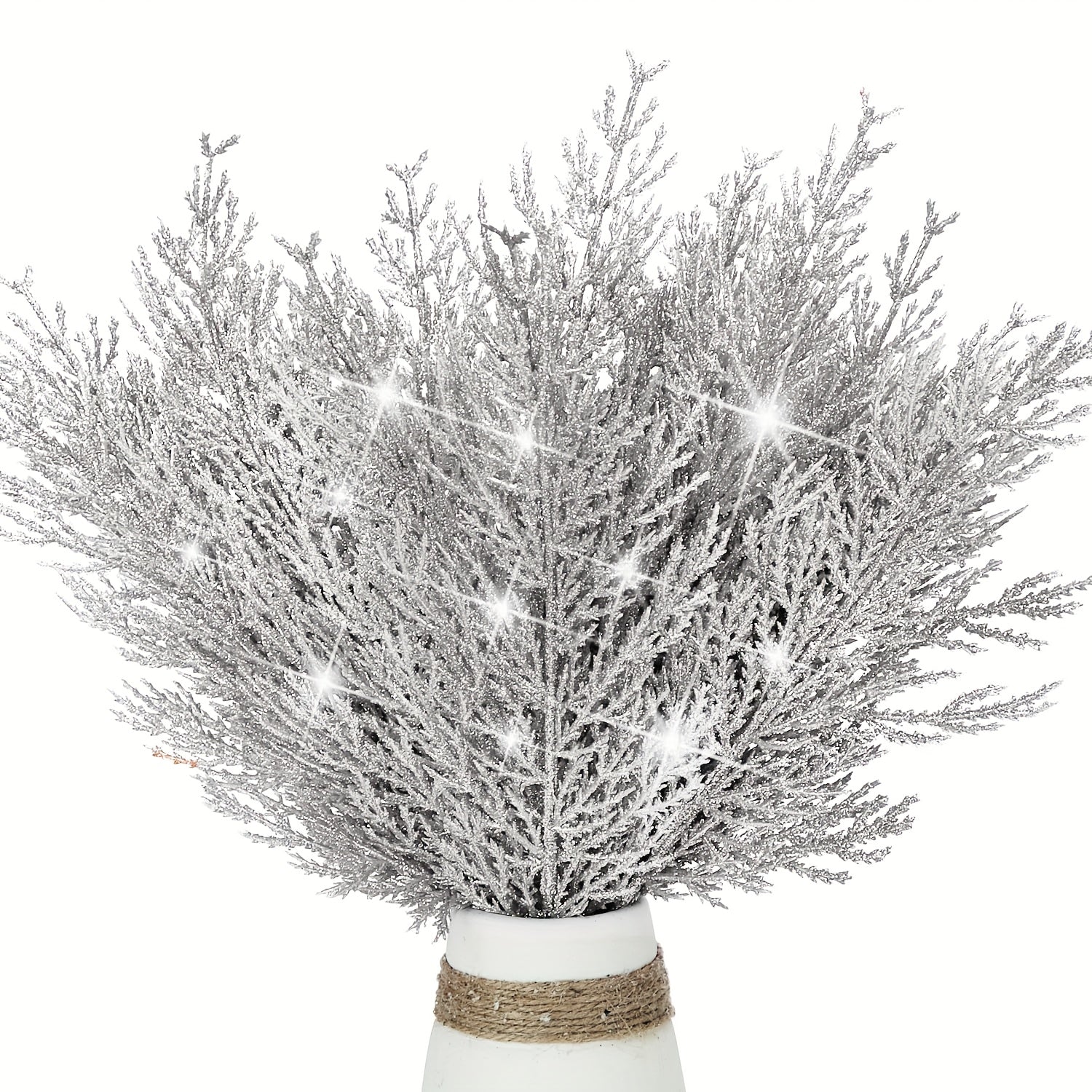 TEMU 6-24pcs Christmas Decoration: Fake Branches, Outdoor Christmas Tree Diy Decoration Simulation Plastic Silvery Branches, Fake Plants For Outdoor