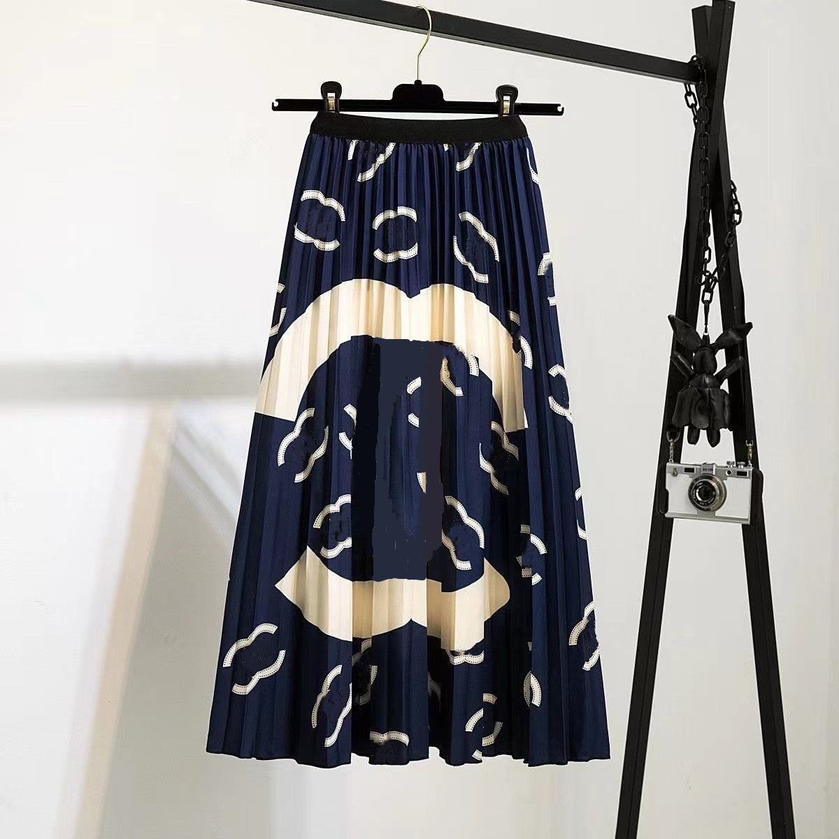 Designer Quality Summer Women&#039;s Pleated Skirts Fashion High Waist Letter Print Casual Mid-Length Skirt 41ae
