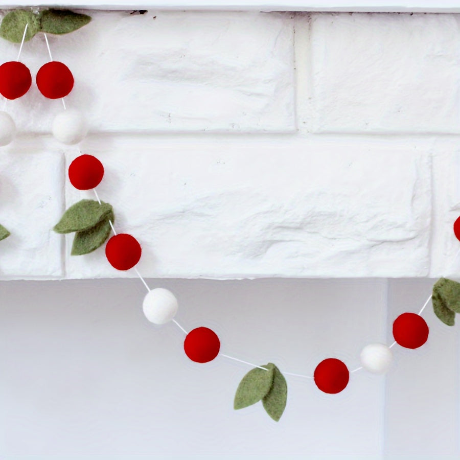 TEMU 1pc, 1pc 8.2 Feet Long With 36 Plush Balls, 11 Leaves, Christmas Wreath, Perfect For Parties, Birthday Parties, Fireplace Wall Decorations, Add