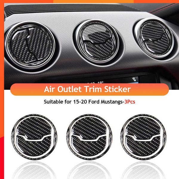 New 3pcs Real Carbon Fiber Trim Sticker for Ford Mustang 2015-2020 Air Outlet Dashboard Vent Cover Car Interior Accessories