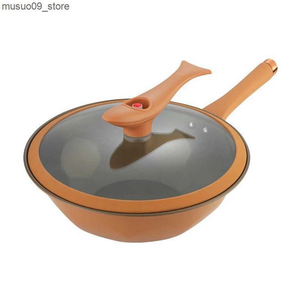 Other Cookware Micropressure Wok With Steamer Basket Pot Cover Clay Titanium Non-stick Wok Pan Easy Cleanup Pot For Cooking Dropshipping L24