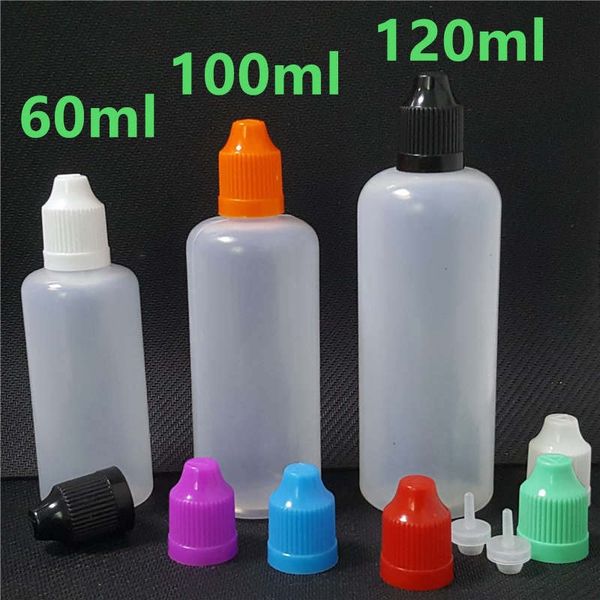 wholesale 60ml 100ml 120ml Plastic Packaging Oils Bottle PE Empty Dropper Bottles Translucent Needle Childproof Caps For Essence Juice Liqui